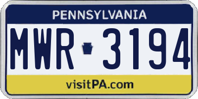 PA license plate MWR3194