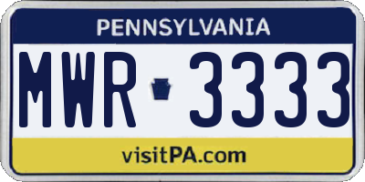 PA license plate MWR3333