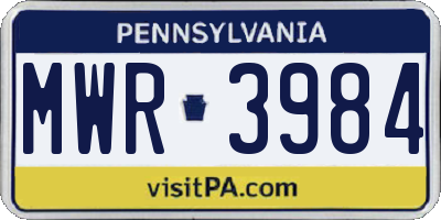 PA license plate MWR3984