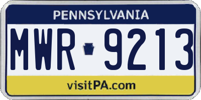 PA license plate MWR9213