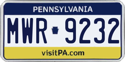 PA license plate MWR9232