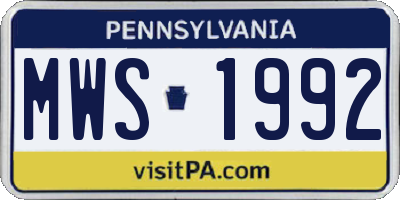 PA license plate MWS1992