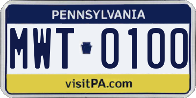 PA license plate MWT0100