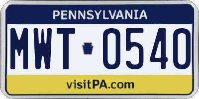 PA license plate MWT0540