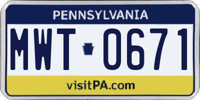 PA license plate MWT0671