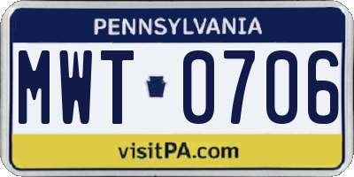 PA license plate MWT0706