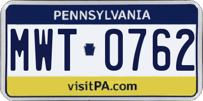 PA license plate MWT0762