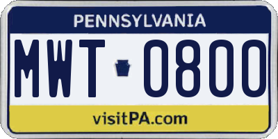 PA license plate MWT0800