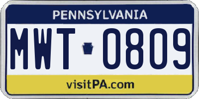 PA license plate MWT0809