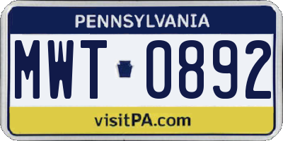 PA license plate MWT0892