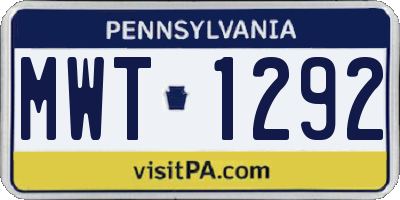 PA license plate MWT1292
