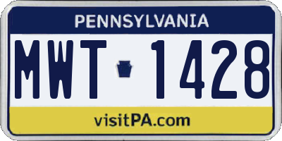 PA license plate MWT1428