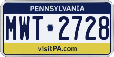 PA license plate MWT2728