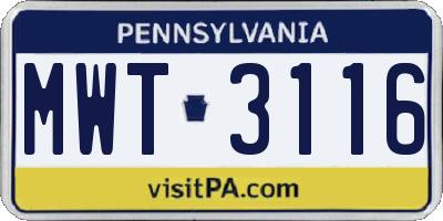 PA license plate MWT3116