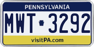 PA license plate MWT3292