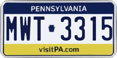 PA license plate MWT3315