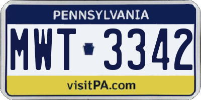 PA license plate MWT3342