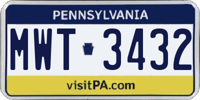 PA license plate MWT3432