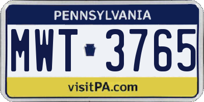 PA license plate MWT3765
