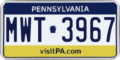 PA license plate MWT3967