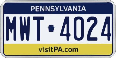 PA license plate MWT4024