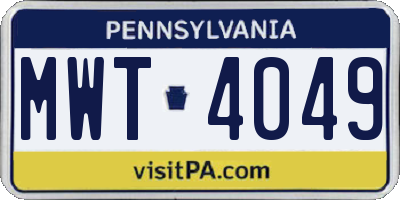PA license plate MWT4049