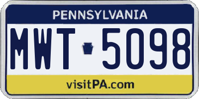 PA license plate MWT5098