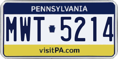 PA license plate MWT5214
