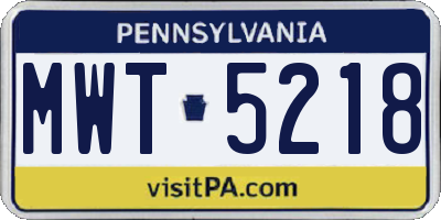 PA license plate MWT5218