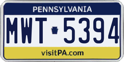 PA license plate MWT5394