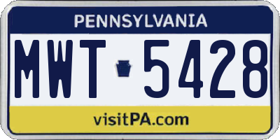 PA license plate MWT5428