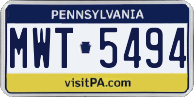 PA license plate MWT5494