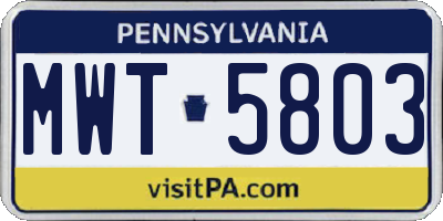 PA license plate MWT5803