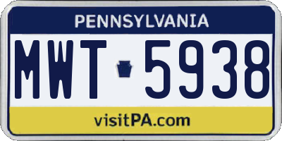 PA license plate MWT5938