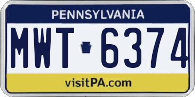 PA license plate MWT6374