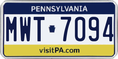 PA license plate MWT7094