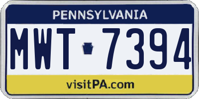 PA license plate MWT7394
