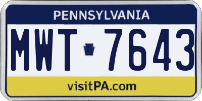 PA license plate MWT7643
