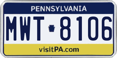 PA license plate MWT8106