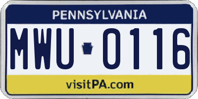 PA license plate MWU0116