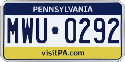 PA license plate MWU0292