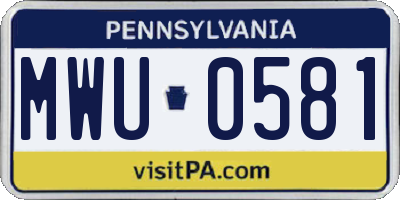 PA license plate MWU0581