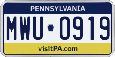 PA license plate MWU0919