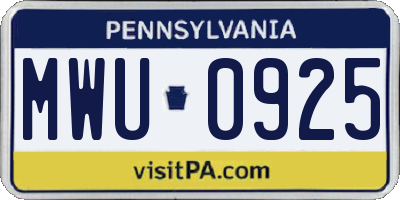 PA license plate MWU0925
