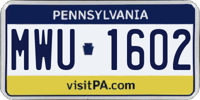 PA license plate MWU1602