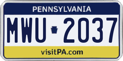 PA license plate MWU2037