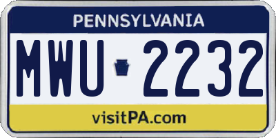 PA license plate MWU2232