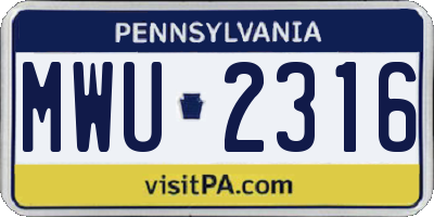PA license plate MWU2316