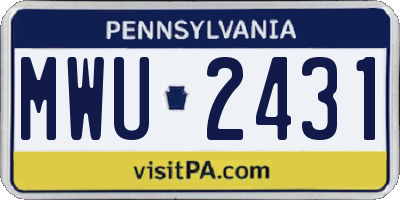 PA license plate MWU2431