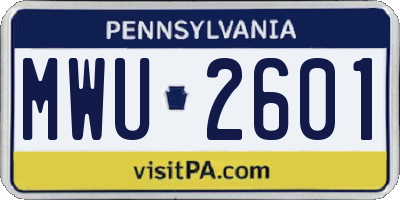 PA license plate MWU2601